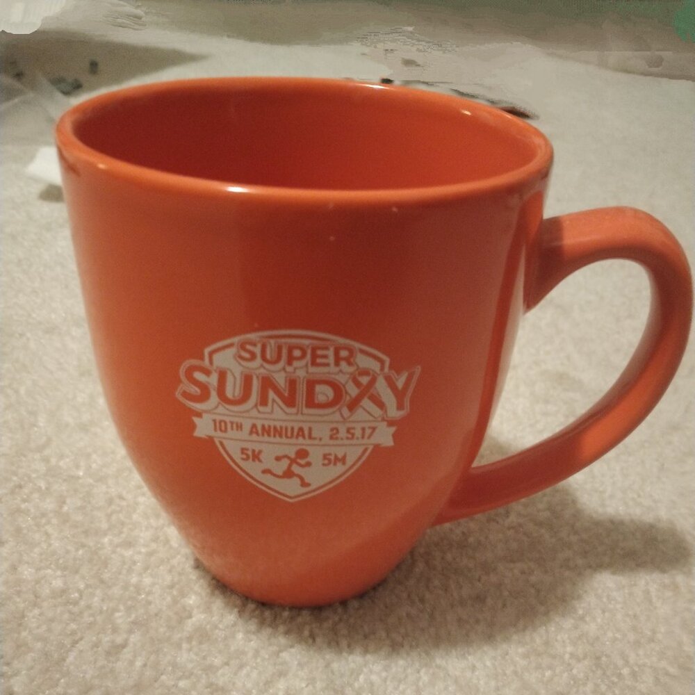 Super Sunday 10th Annual 5K Race Cancer Foundation Collectible Orange Mug